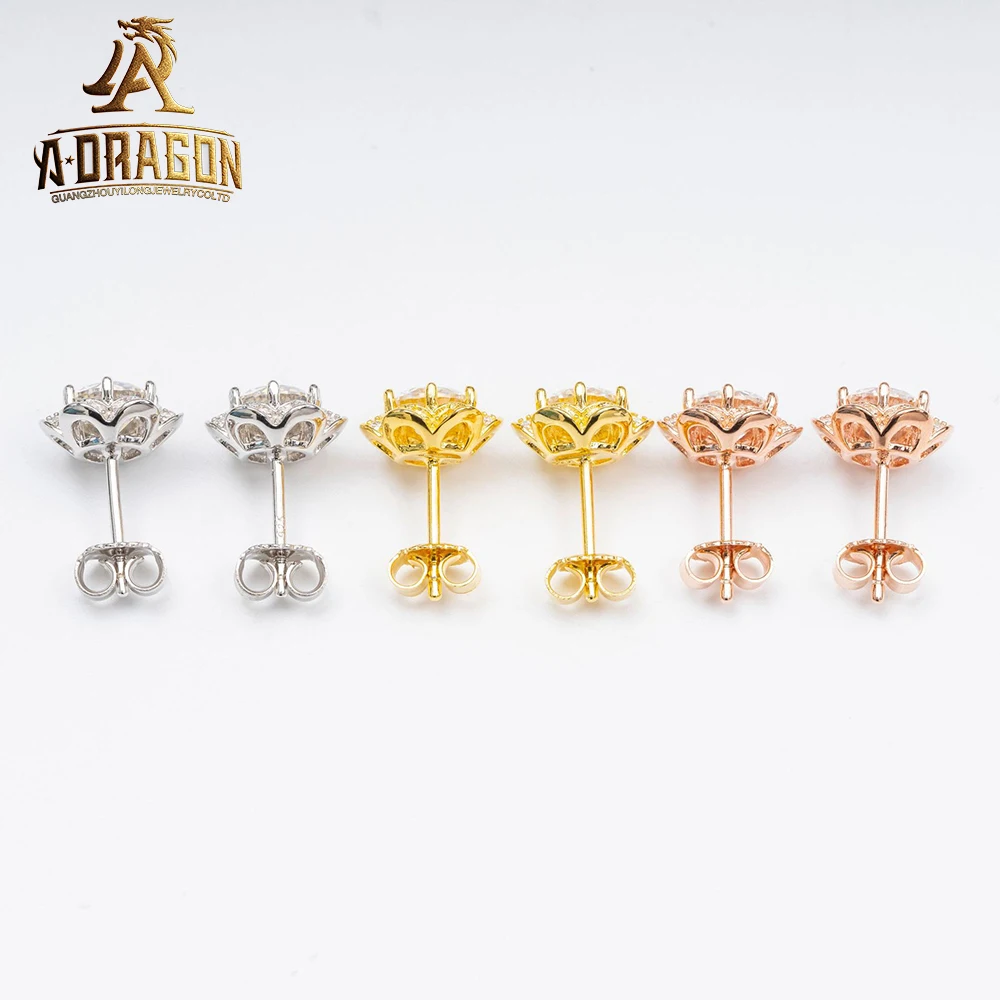 10k gold Moissanite Hoop Earrings Ins Hot Sells Fancy Round Brilliant Cut VVS Fine Jewelry Earrings Stud