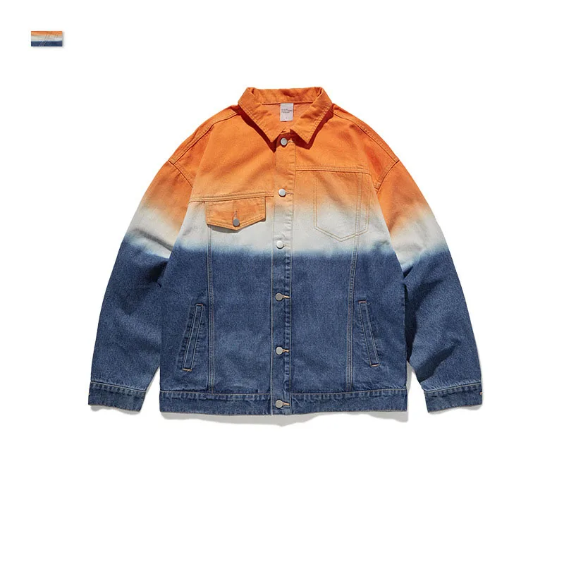 Custom High Quality Wholesale Denim gradient color  Unisex Jeans Jacket