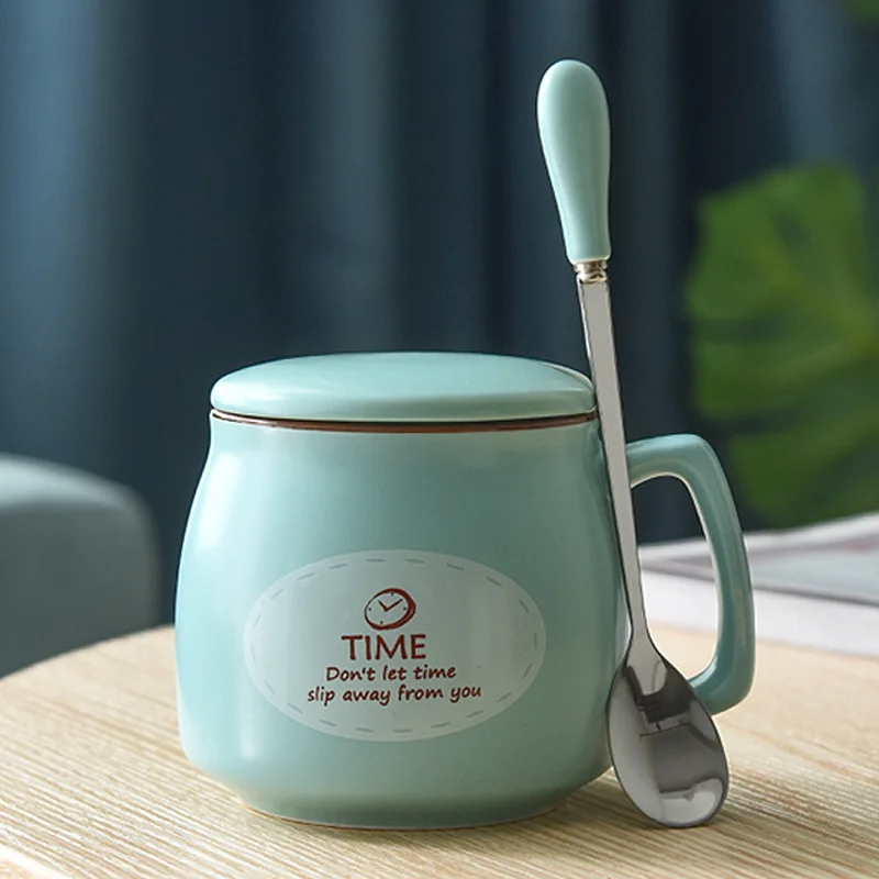 Chinese factory cheap price custom logo  Mug Gift Set Mug with lid Stainless steel spoon sea blue ceramic mug sublim ceramic