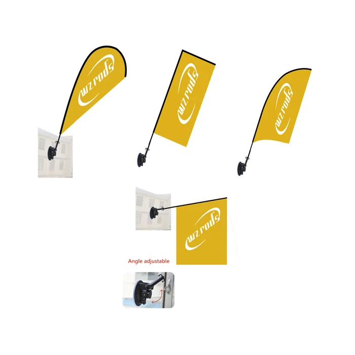 weihai wisezone top selling brand marketing mini teardrop beachflag mast car glass window sucker cup feather flying banner pole