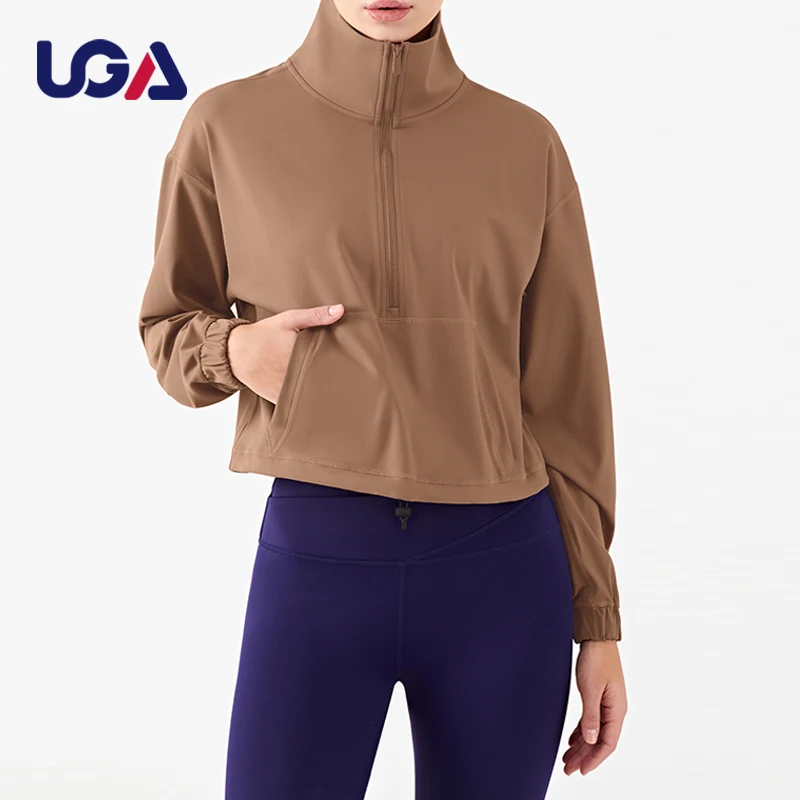 High Elastic Ladies Activewear Running Stand Collar Thick Sports Jacket Womens Solid Autumn Outdoor Zip Up Yoga Top Jacket
