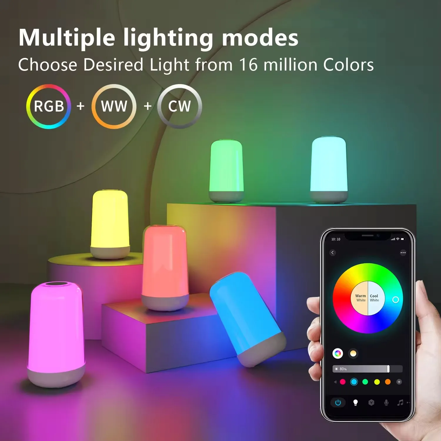 Bluetooth Smart Mood LED Night USB Rechargeable 7 Colors RGB Atmbient Lamp Sensitive Touch Multiple Scene LED Lamp