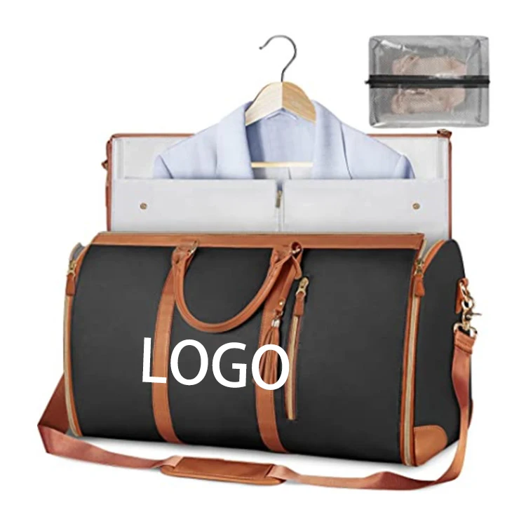 Custom logo Luxury Multipurpose Duffel Foldable Pu Leather Luggage Travel Bags Garment Duffle Bag with Shoe Compartment