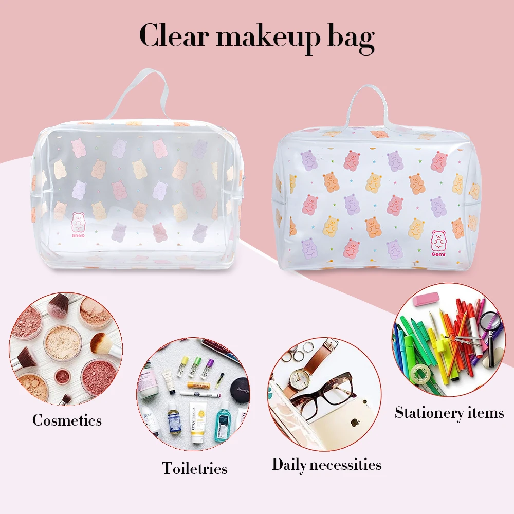 KONCAI Travel make up accessories terry cloth clear zipper pouch beauty vanity organizers cosmetic bags and cases for makeup