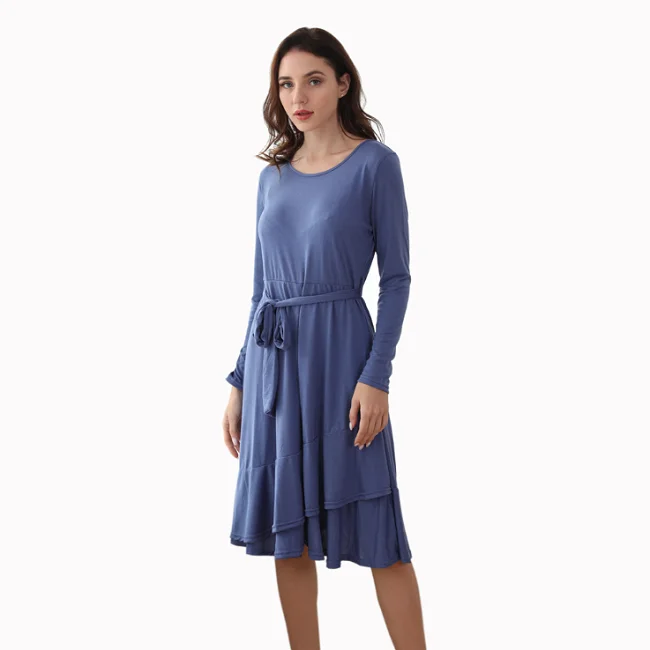 Однотонное облегающее платье с длинными рукавами; Лидер продаж; Кружевная плиссированная юбка средней длины