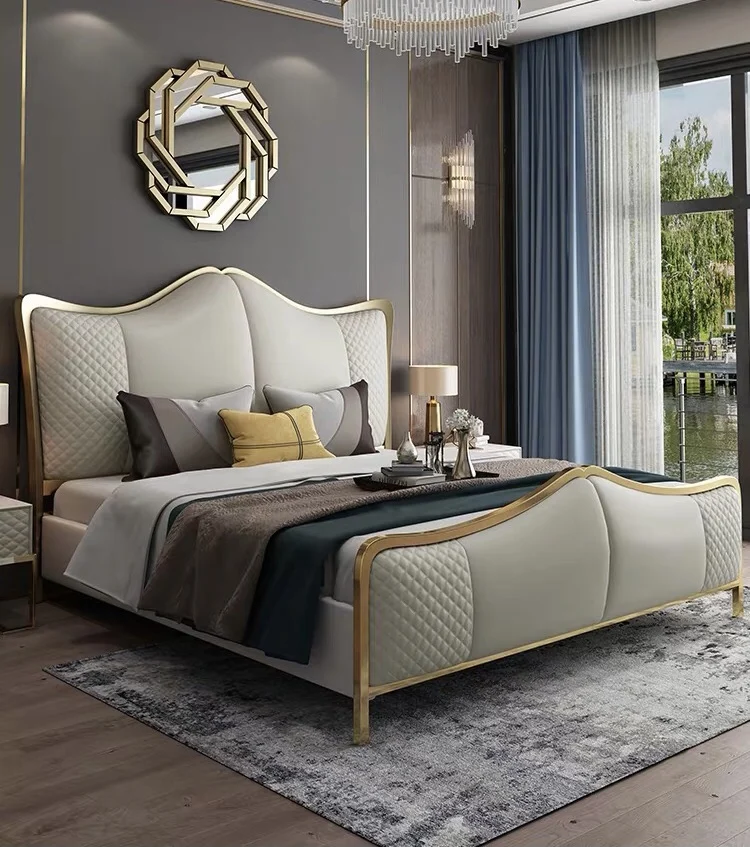 For Custom Prefab Houses  Gorgeous Design Hotel Home Bedroom Furniture Dressing Table Wooden Fabric luxury Beds Suit Sets