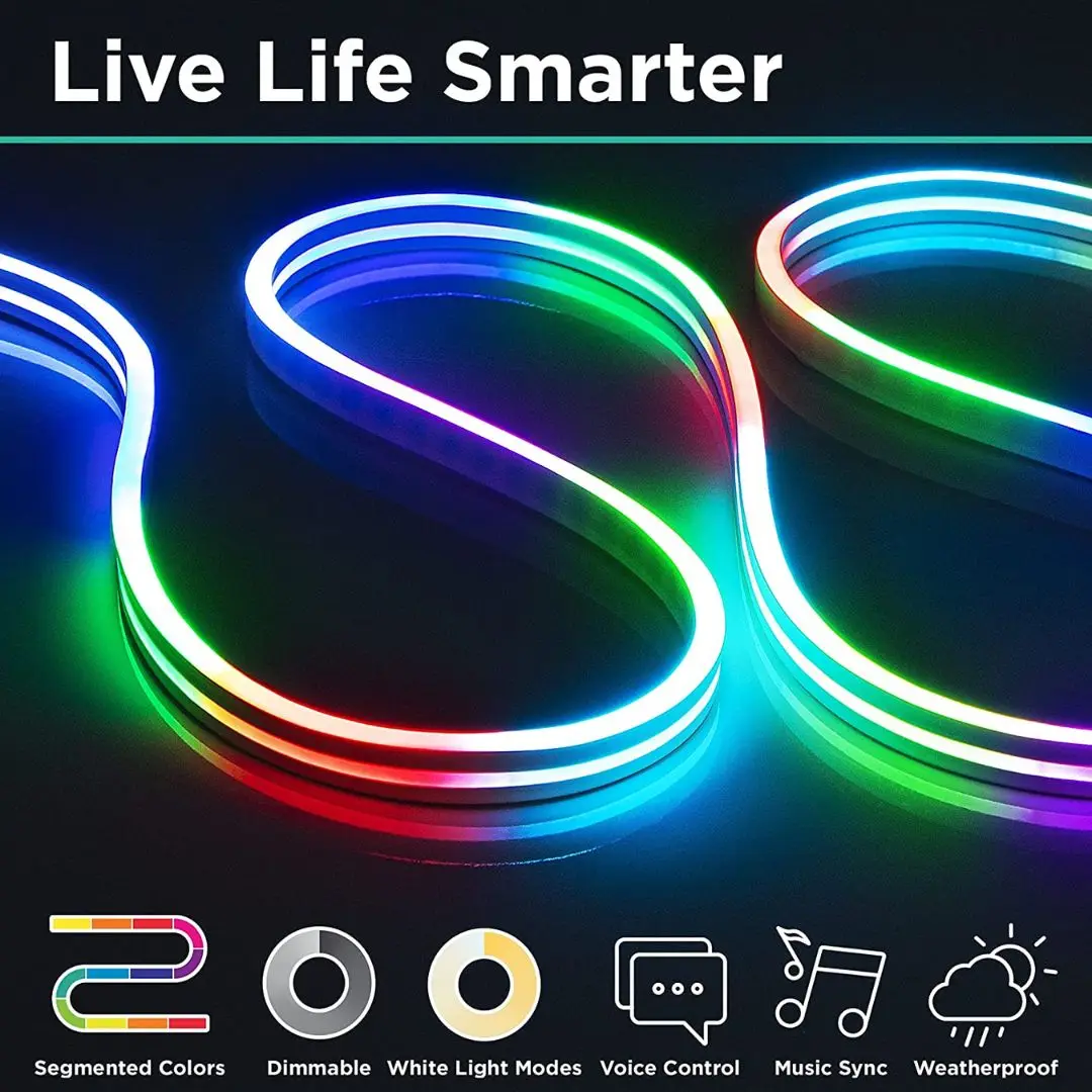 Высокое качество 12 В RGBIC RGB светодиодный неоновый Канатный свет IP65 наружная водонепроницаемая гибкая неоновая полоса ПВХ корпус красный синий CCT для внутреннего использования 5 м