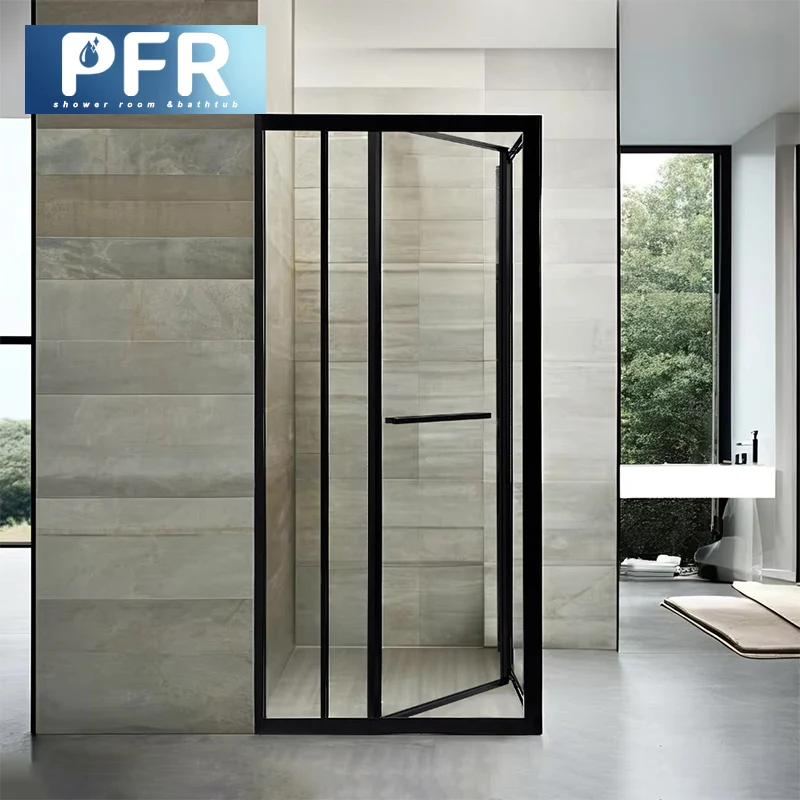 Modern Sliding 6mm 8mm Tempered Glass Square Hotels Black Push Pull Rotation Door shower Room for Bathroom