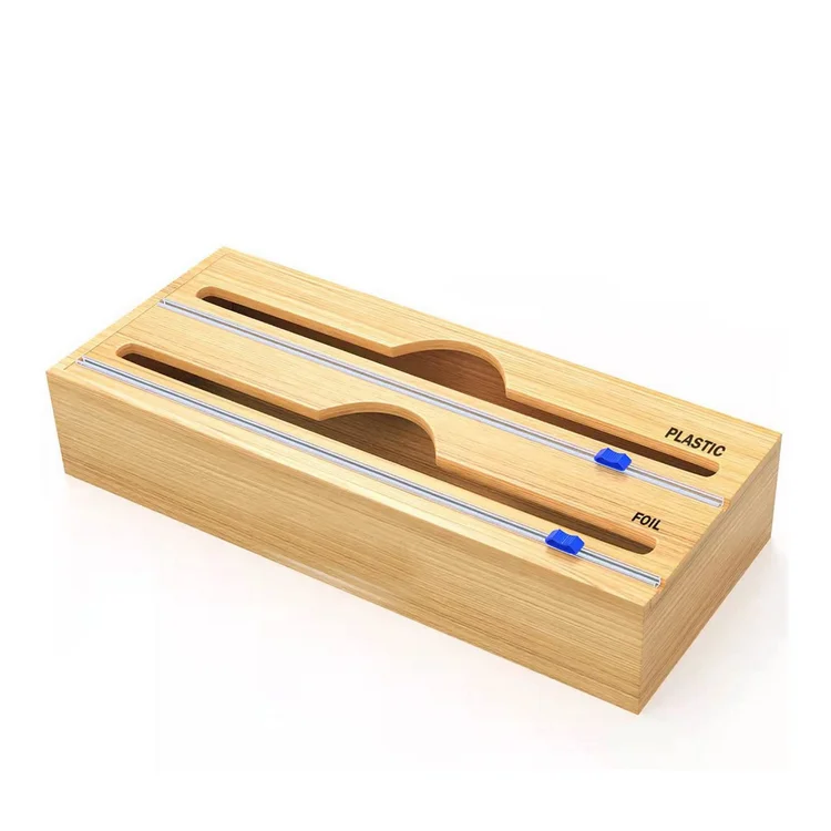 Wall Mounted Portable Bamboo Parchment Aluminum Foil Plastic Wrap Cutter Food Freshness Dispenser