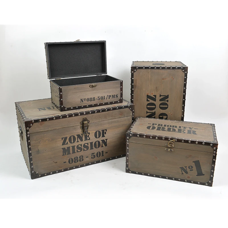 Morden Wooden Storage Trunk 4 Set Of  Organizer Boxes