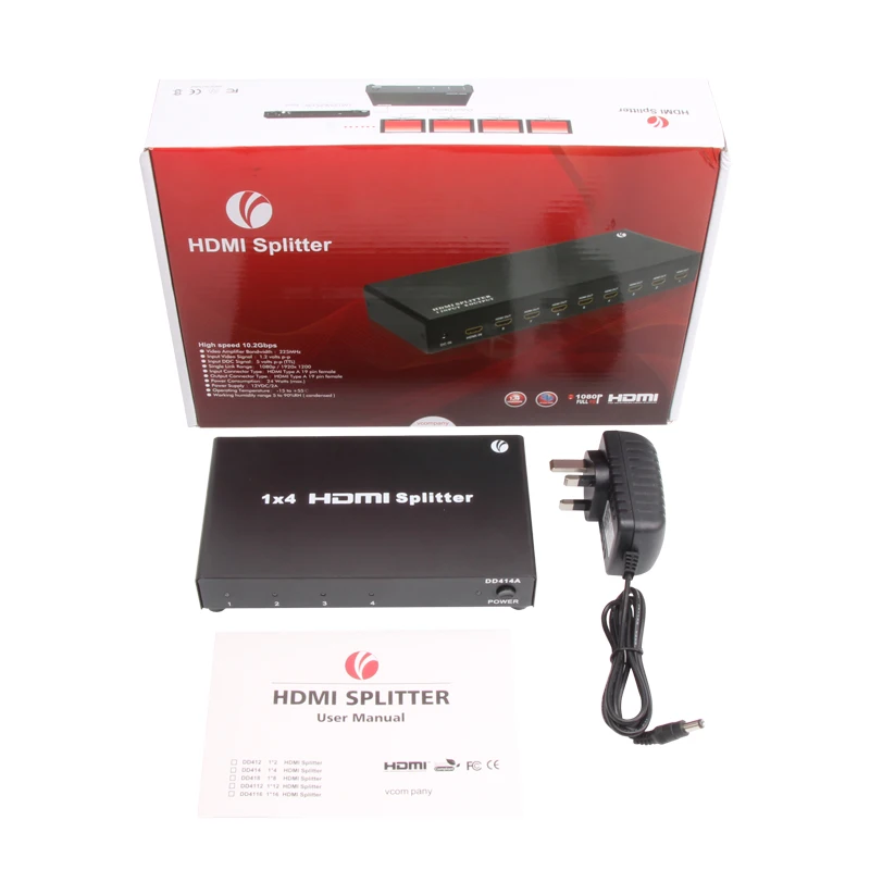 VCOM Ultra HD 1 In 4 Out 4K 3D 1080P 4Kx2K 4 Port 4K30Hz 4Port HDMI Video Splitter 1x4 HDMI V1.4 Splitter for HDTV STB DVD PS4