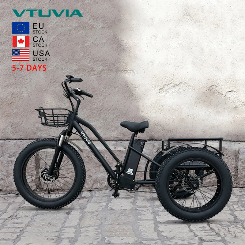 USA EU Warehouse 500w 48v Battery Fat Tire Hub Motor 3 Wheel Electric City Road Bike Cargo Bicycle