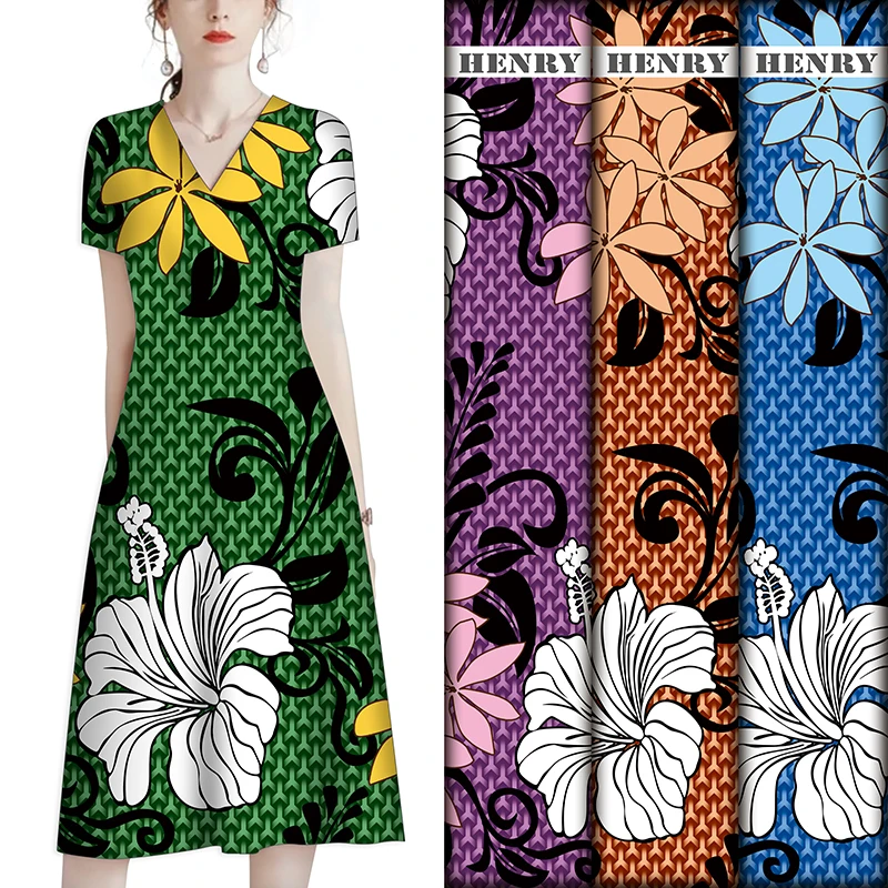 China Fabric Factory Accepts Custom Design Red Hibiscus Flower Print Rayon Fabric For Islander Style Dresses