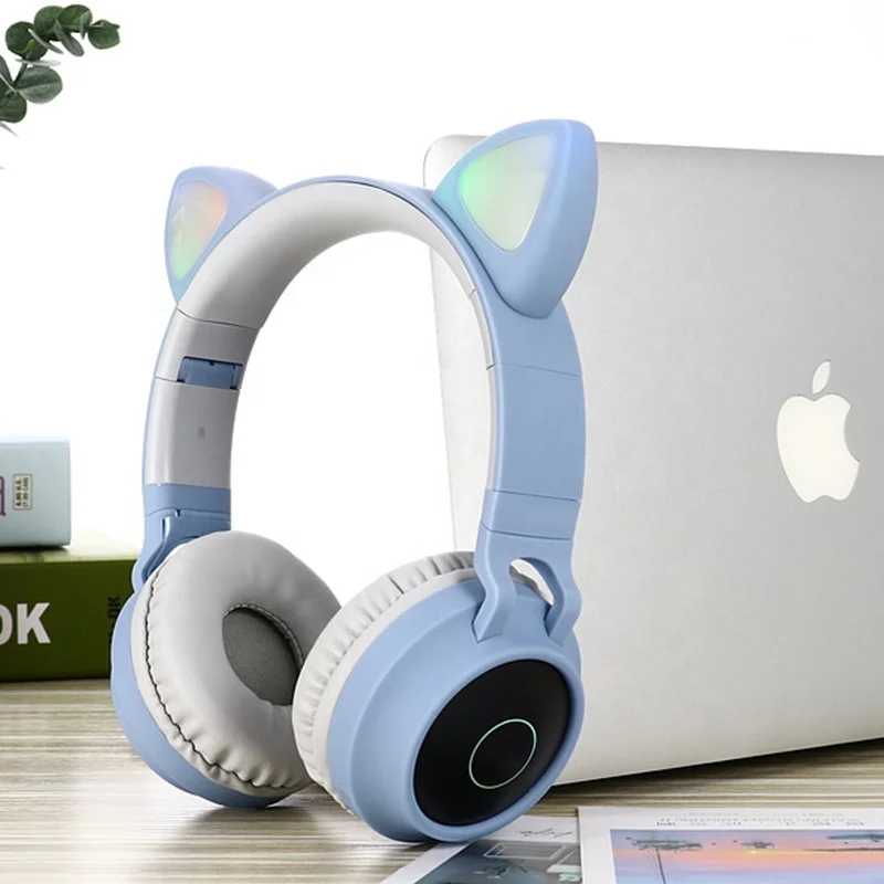 High Quality Girls Led Foldable Cat Ear Headphones BT028 P47 Light Up Cute Cat Ear Gaming Headset Over Ear Headphones