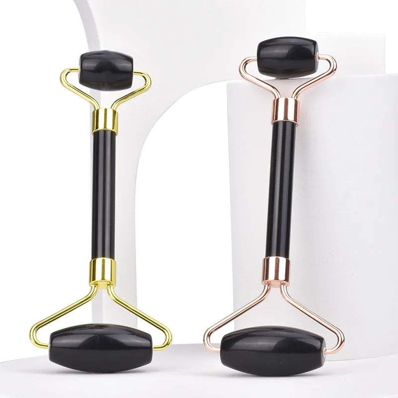 Original Factory Nephrite Anti Aging Therapy Natural Crystal Black Obsidian Stone Jade Massage Roller Gua Sha Set With Gift Box