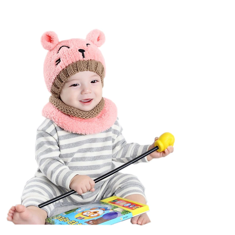 Custom Cute Lovely Children Fur Pom Pom Caps Girls Boys Warm Baby Scarf Hat