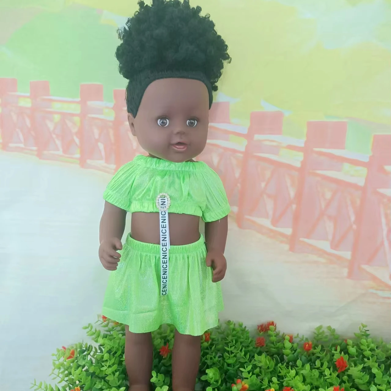 Newest outfits afro dolls black afro dolls 18-inch 45cm African Girl Baby Black Vinyl  Simulation Doll