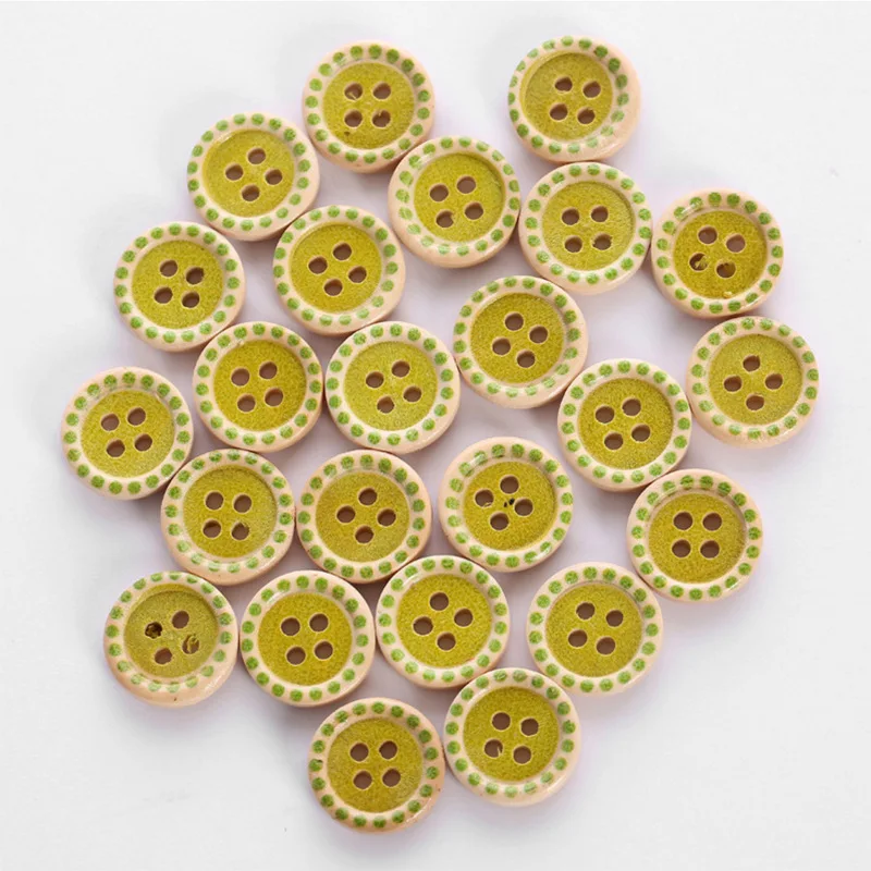 Hot-sale 15mm printed wooden button 4-holes wooden fashion buttons fine edge button