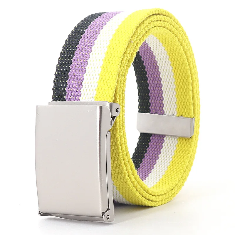 Factory 120cm Rainbow Canvas Belt For Jeans Thick Nylon Polyester Colorful Stripe Fabric Belts for Men Women