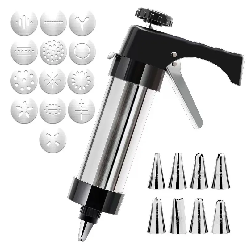 Home Stainless Steel Cookie Press Cutter Diy Cake Decorating Gun Baking Tools 13 Mould Pieces Customizable Shape Color Christmas