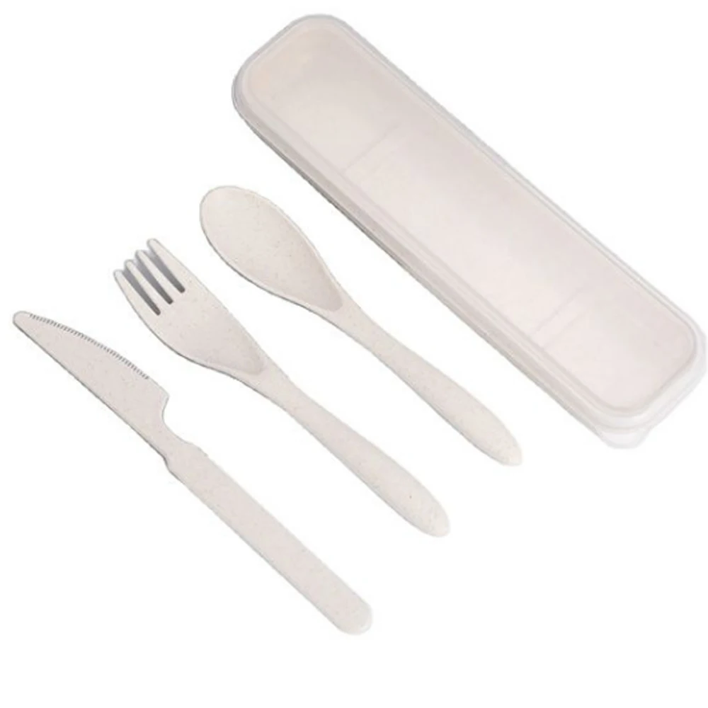 Eco-friendly and reusable Tools-Kitchen-Sets 3 Pieces Natural Wheat Straw Fork & Spoon Utensil Set