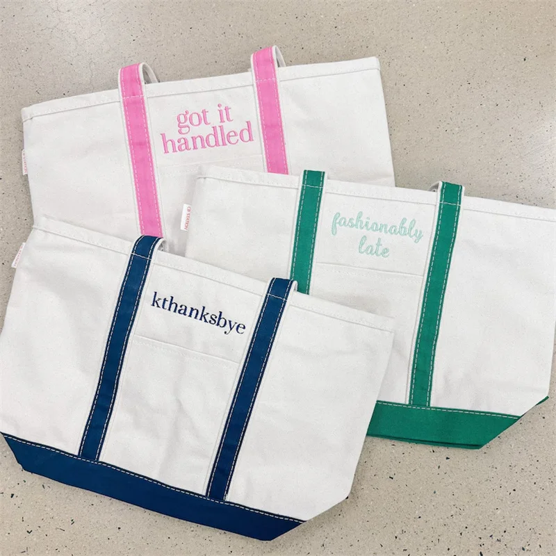 Custom Patchwork Black White Canvas Storage Bag Fashion Canvas Shopping Tote Bag for Student Carry Books Travel Garment Bags