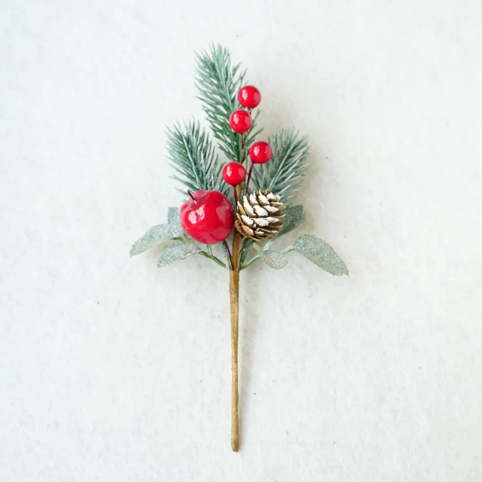 Artificial Christmas Picks Assorted Red Berry Apple And pine cone Needle For Christmas Decor