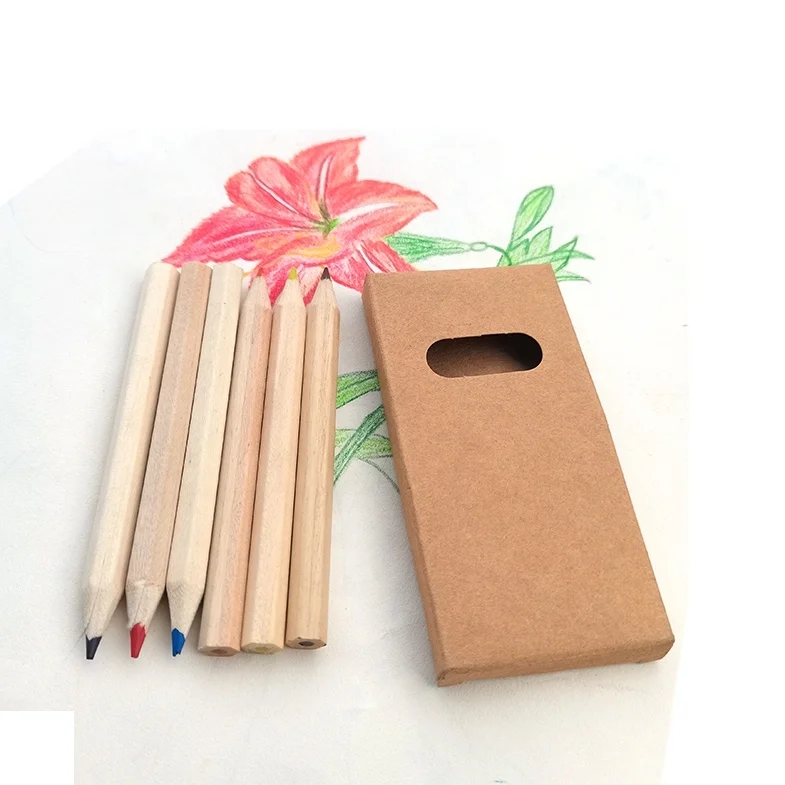 Promotion Custom Logo Pencils Lapiz 3.5Inch Kraft Paper Box Packing 6Pcs Standard Pencils Color Pencil Set
