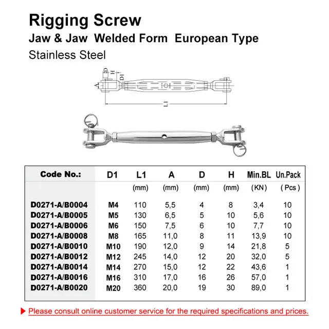stainless steel rigging screw jaw & jaw welded form european type