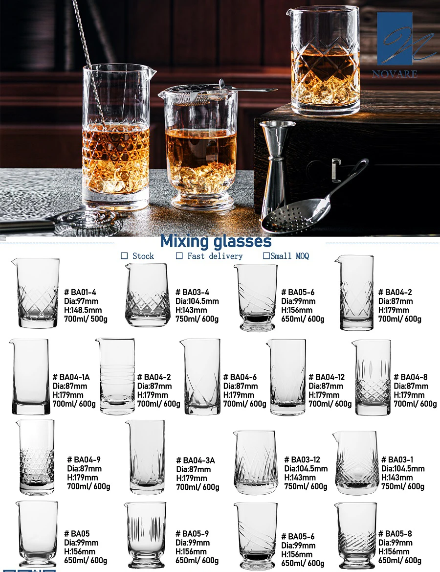 Diamond Thick Sturdy Glass Cut Cocktail Mixing Glass Beaker for Bar Mixing Set