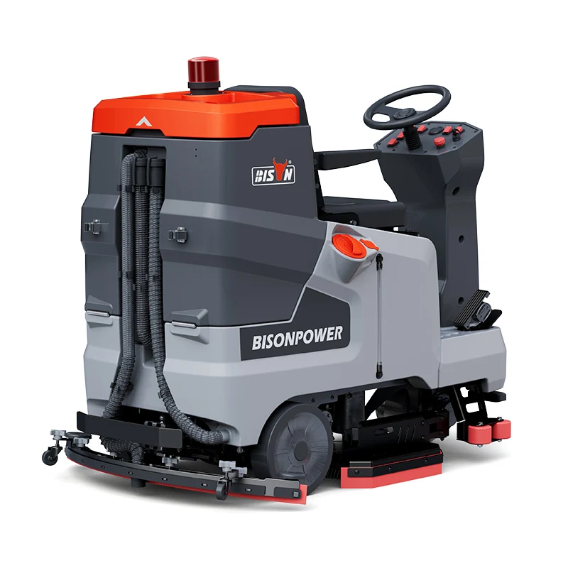 Bison Shopping Mall Wet Dry Floor Cleaning Machine Ride On Commercial Road Street Scrubber Sweeper Washer With Battery Charger