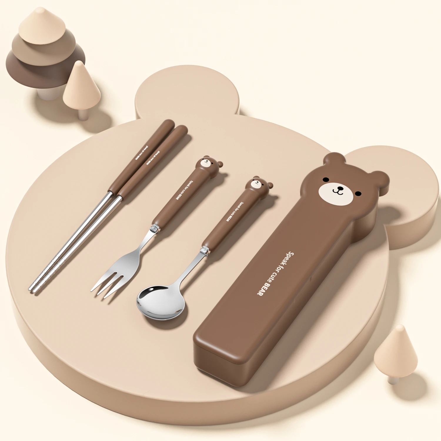 Lovely Bear Kids Cutlery Set Stainless Steel 304 Travel Cutlery Set with Case Children Fork Spoon Chopsticks  Flatware Set