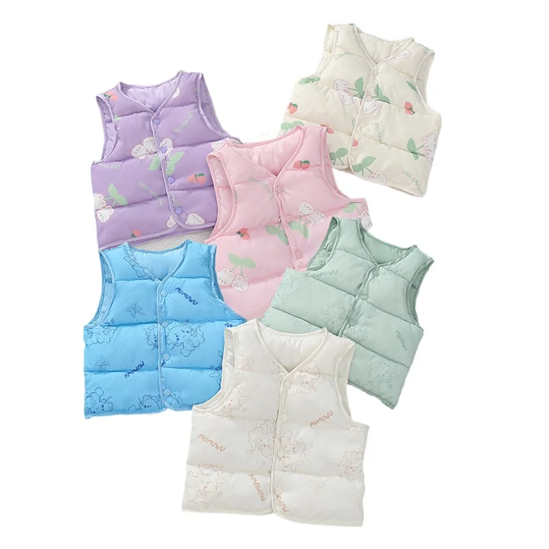 Baby Girls Boys Down Vest Kids Cartoon Sleeveless Waistcoat Toddler Outerwear 2025 Autumn Winter Children Clothing Korean Style
