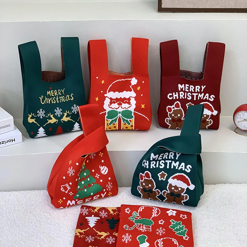 Factory Christmas Gift Bag Burst Mini Cartoon Knitted Storage Tote Bag Snack Fruit Shopping Bag