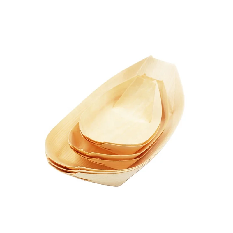 Eco-friendly Wooden Sushi Boat Serving Tray Disposable Food Plates