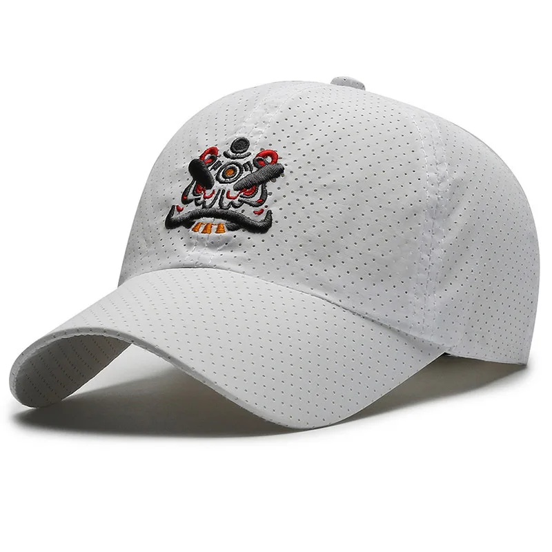 wholesale high quality fashion summer quick-dry cap Chinese style lion dance embroidery baseball cap