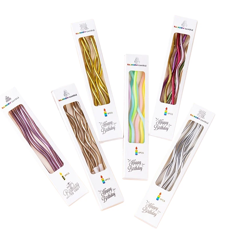 6pcs Curved Candle Birthday Cake Decorative Ornaments Curved Birthday Candle Baking Thread Candle Cake Insert