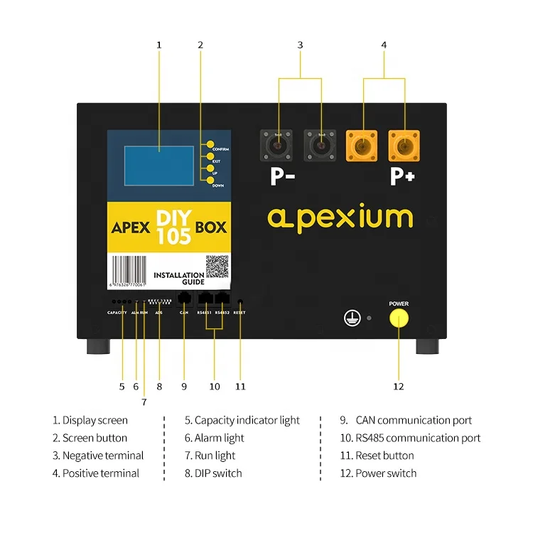 Apexium 16S 105AH 48V ESS cell DIY box LFP Battery case with Smart BMS Lifepo4 DIY kit battery pack Box Energy storage system
