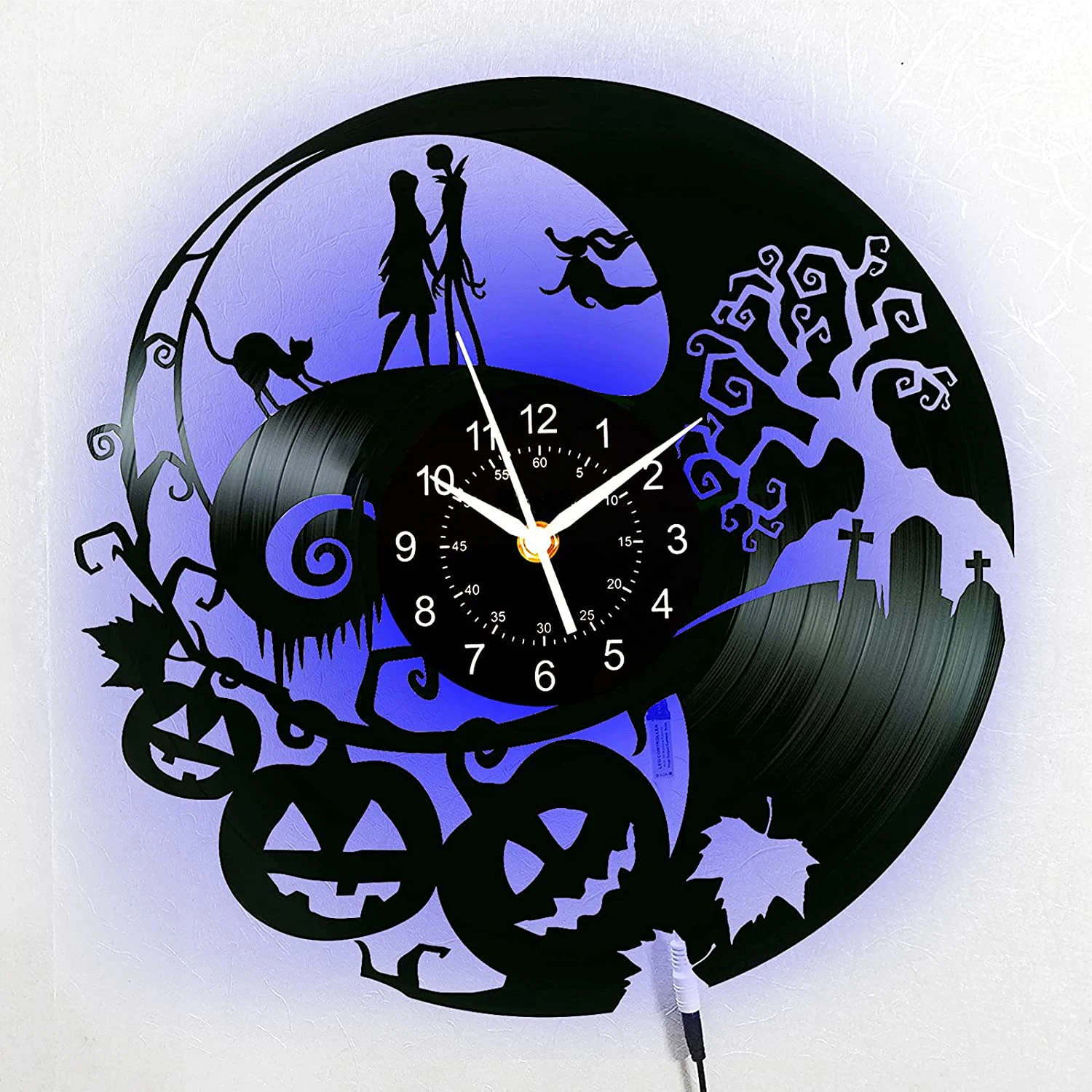 Jack and Sally Decor 7 Color Luminous Wall Clock Vinyl Clock for Room Living Room Bedroom Nightmare Before Christmas Gifts