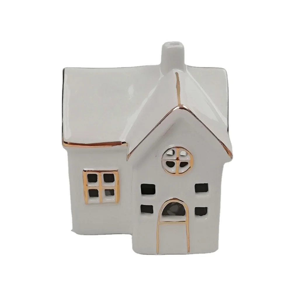 Wholesale Porcelain Lighted Customized House Tealight Holder White Ceramic Christmas Village Houses