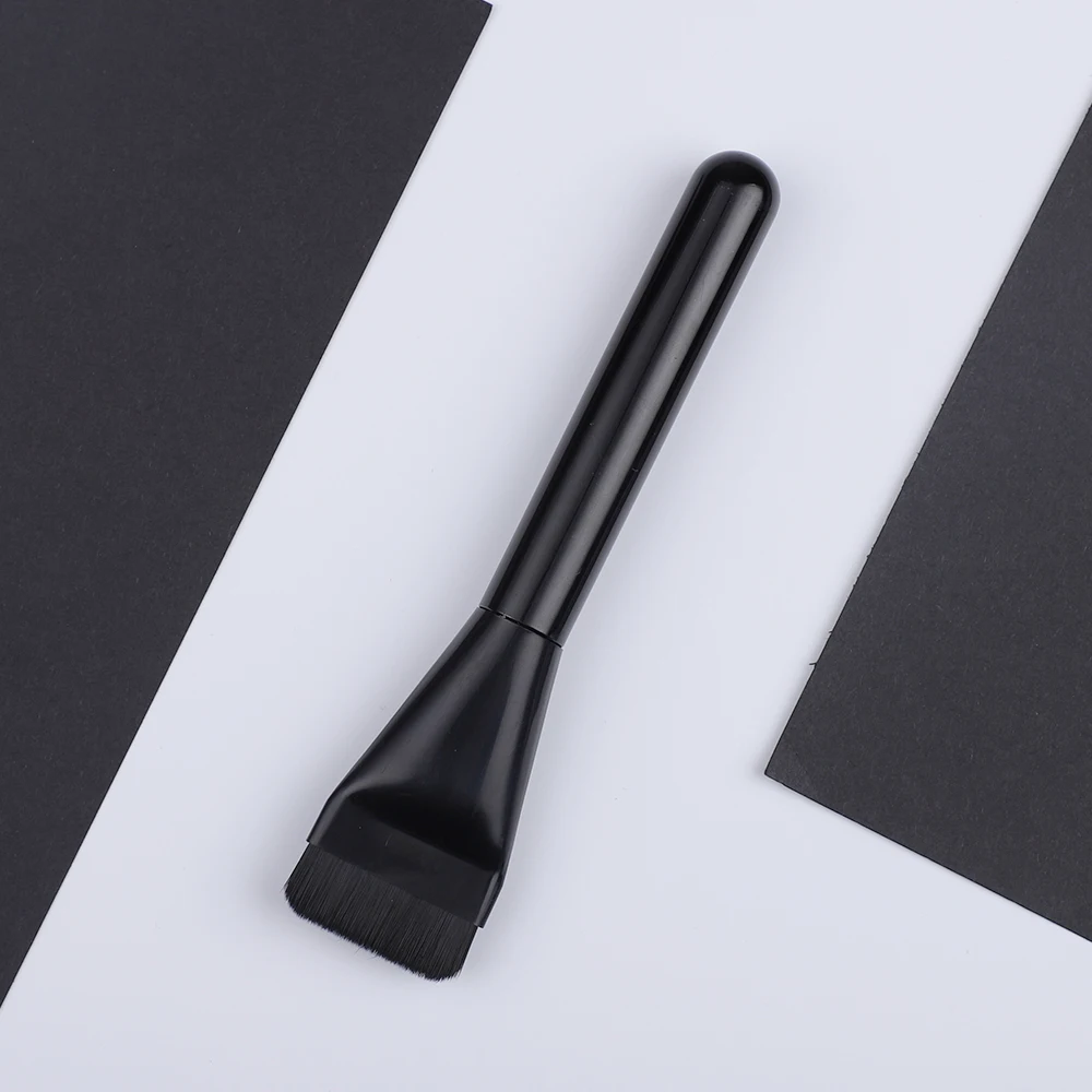 Ultra Thin Synthetic Hair Flat Head Vegan Makeup Brush For Liquid Foundation Concealer All Black Color Luxury OEM Wholesale