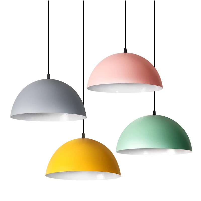 Macarons Metal Semicircle Pendant Light Creative Single Head Pot Cover Chandelier For Livingroom Dinningroom