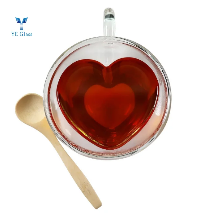 Heat-resistant Clear Heart Shaped Drinking Glass Double Wall Insulated Glass Cup for Tea