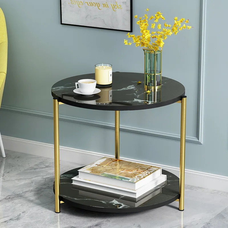 Modern Round Side Table Living Room Telephone Desk Marbling Metal Coffee Tables