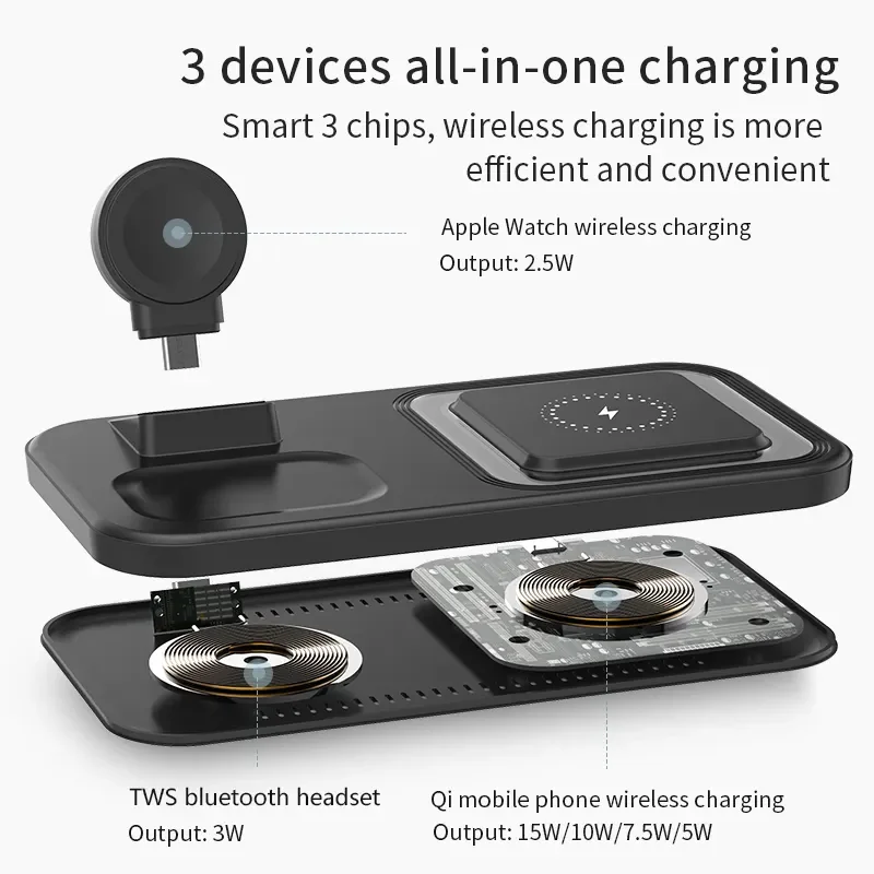 For Iphone 14 13 12 For iWatch 3 in 1 15W Desktop Fast Charge Remove Home Office Universal Portable Qi Fast Wireless Charger