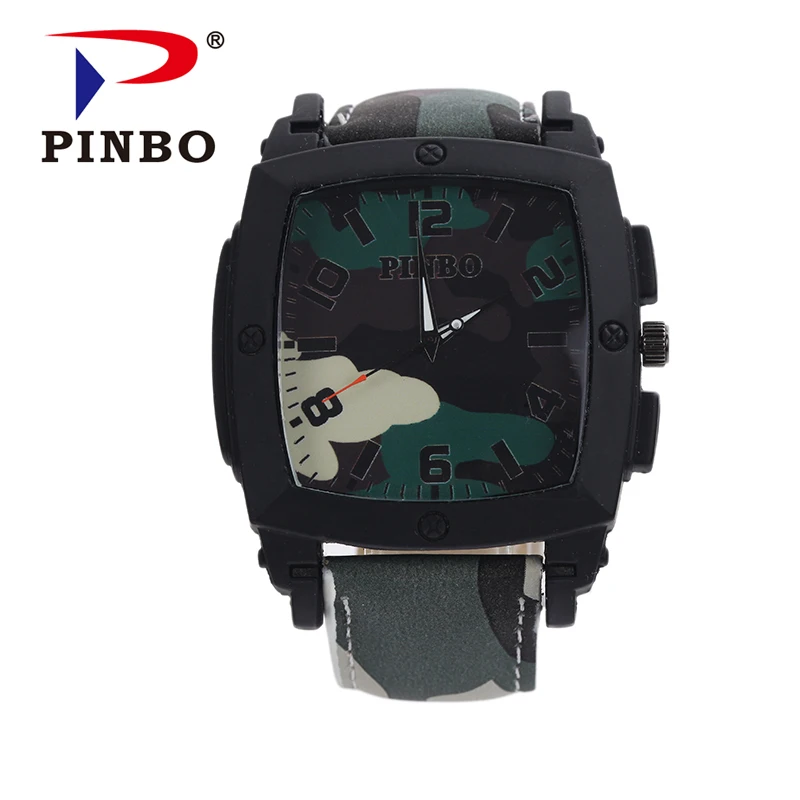 hot selling custom your logo Leather Band  classic wrist watch cheapest Quartz Geneva sport camouflage Watches for boy