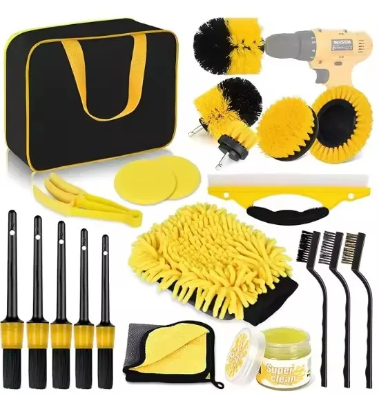 21pcs Factory Hot Selling Auto Detailing Brush Drill Clean Brush Set 20 Pcs Car Cleaning Tools Kit for Washing Interior Wheel