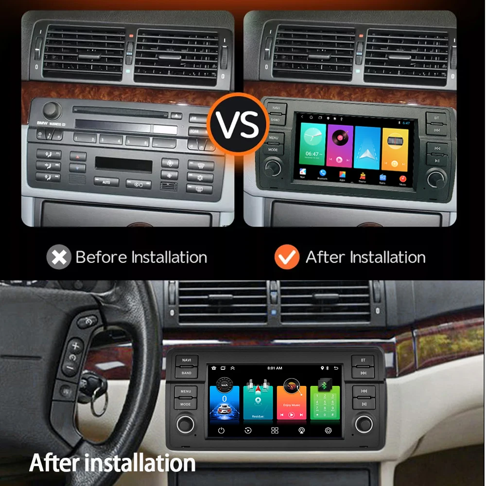 7 Inch 2 Din Android13 System Capacitive Screen Gps Navigation Audio Car Dvd Player For Bmw E46 Carplay