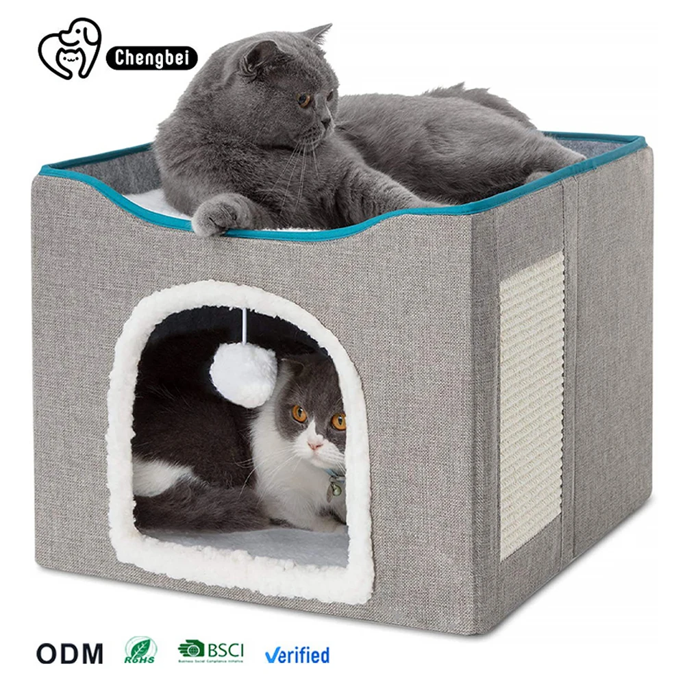 Popular Pet Foldable Indoor Large Cat House Cat Cave for Pet Warm Pet Sleeping Beds Cat Cube Nest with Double Layer