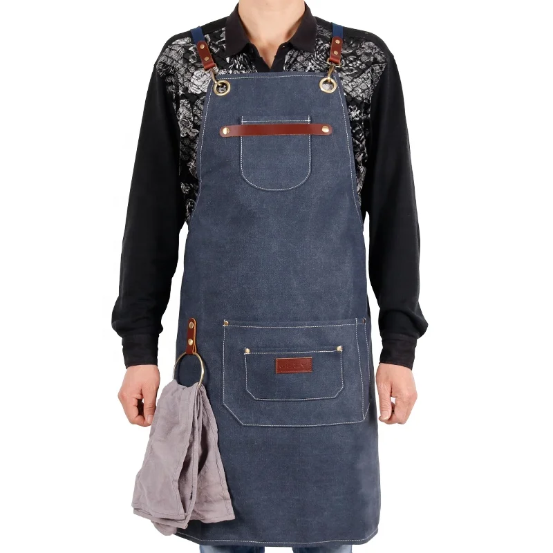 CHANGRONG Custom waterproof canvas bar work apron with  leather straps